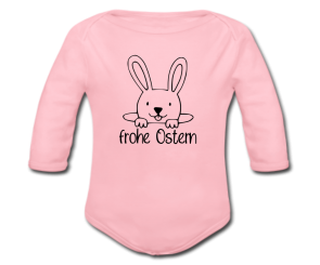 Babybody rosa - Osterhase schaut aus dem Loch - Schriftfarbe schwarz - Langarm 