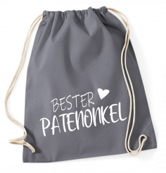 Turnbeutel grau - Bester Patenonkel - weiße Schrift 