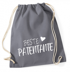Turnbeutel grau - Beste Patentante - weiße Schrift 
