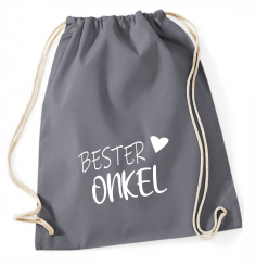 Turnbeutel grau - Bester Onkel - weiße Schrift 