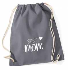 Turnbeutel grau - Best MOM - weiße Schrift 