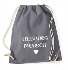 Turnbeutel grau - LIEBLINGSMENSCH - weiße Schrift 