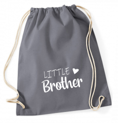 Turnbeutel grau - LITTLE Brother - weiße Schrift 