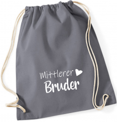Turnbeutel grau - Mittlerer Bruder - weiße Schrift 
