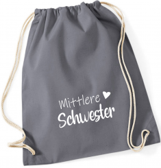 Turnbeutel grau - Mittlerer Schwester - weiße Schrift 
