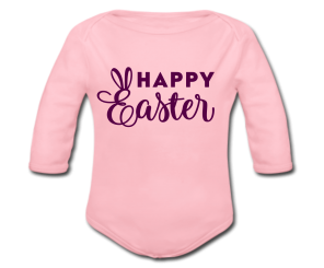 Babybody rosa - Happy Easter - Schriftfarbe dunkellila- Langarm 