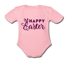 Babybody rosa - Happy Easter - Schriftfarbe lila - Kurzarm 