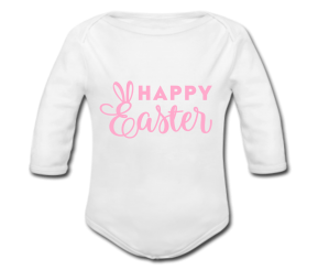 Babybody weiß - Happy Easter - Schriftfarbe rosa - Langarm 