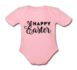 Babybody rosa - Happy Easter - Schriftfarbe schwarz - Kurzarm 