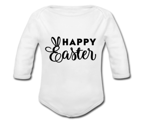 Babybody weiß - Happy Easter - Schriftfarbe schwarz - Langarm 