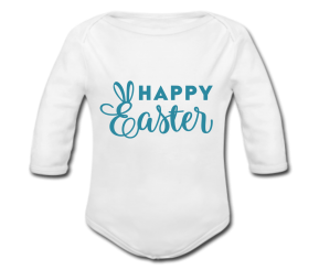 Babybody weiß - Happy Easter - Schriftfarbe türkis - Langarm 