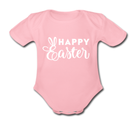 Babybody rosa - Happy Easter - Schriftfarbe weiß - Kurzarm 