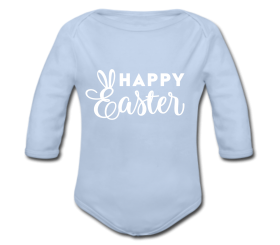 Babybody blau - Happy Easter - Schriftfarbe weiß - Langarm 