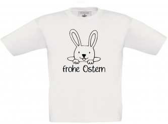 Kinder T-Shirt weiß - Osterhase schaut aus dem Loch - Schrift schwarz 