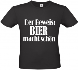 Herren T-Shirt schwarz - Der Beweis: Bier macht schön - Schrift weiß 