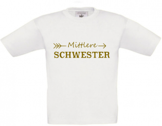 Kinder T-Shirt weiß - Mittlere Schwester - goldene Schrift 