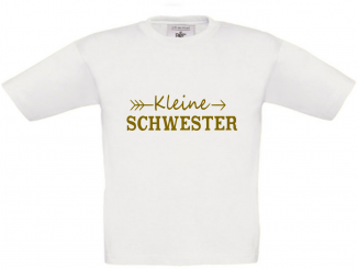 Kinder T-Shirt weiß - Kleine Schwester - goldene Schrift 