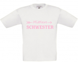 Kinder T-Shirt weiß - Mittlere Schwester - rosa Schrift 