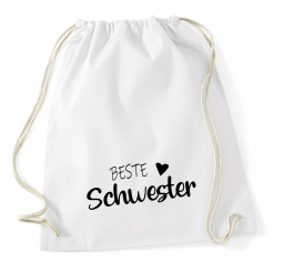 Turnbeutel weiß - Beste Schwester - schwarze Schrift 