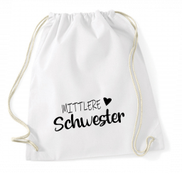 Turnbeutel weiß - Mittlerer Schwester - schwarze Schrift 