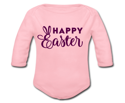 Babybody rosa - Happy Easter - Schriftfarbe dunkellila- Langarm 