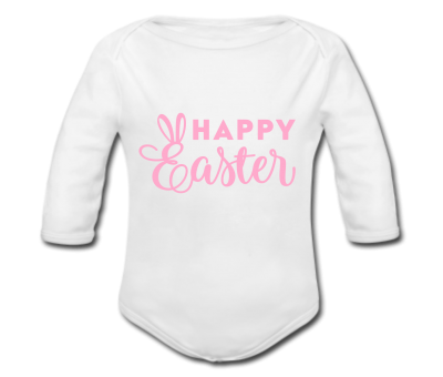 Babybody weiß - Happy Easter - Schriftfarbe rosa - Langarm 