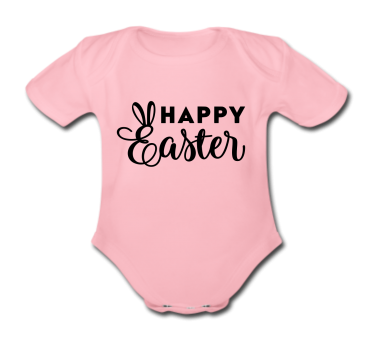 Babybody rosa - Happy Easter - Schriftfarbe schwarz - Kurzarm 