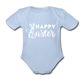 Babybody blau - Happy Easter - Schriftfarbe weiß - Kurzarm 