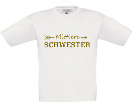 Kinder T-Shirt weiß - Mittlere Schwester - goldene Schrift 