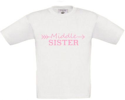 T-Shirt weiß - Middle Sister - rosa Schrift 